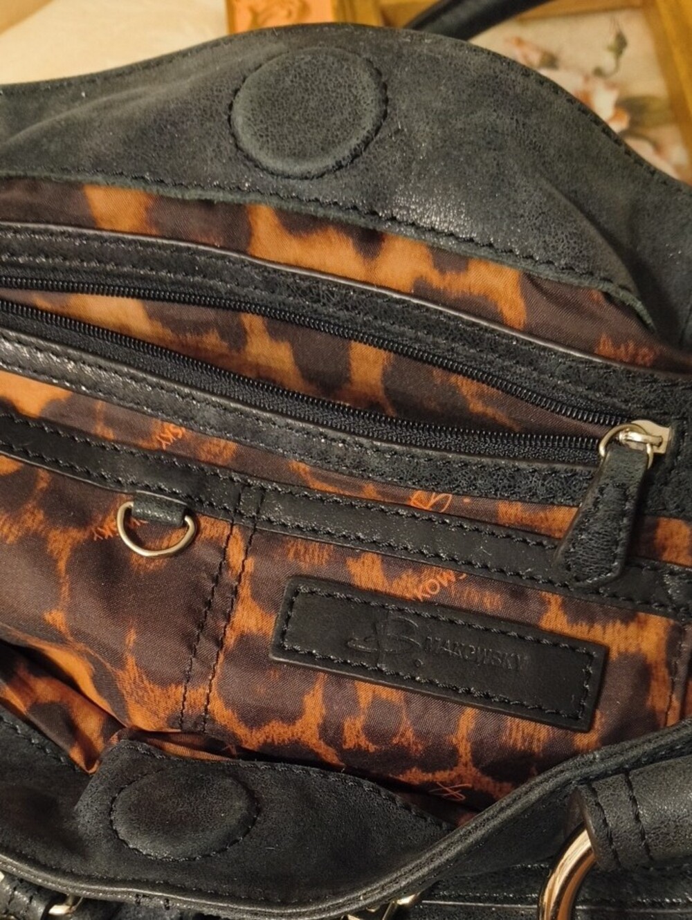 b. makowsky Black Leather Shoulder Bag with Silver Rings - Picture 2 of 8